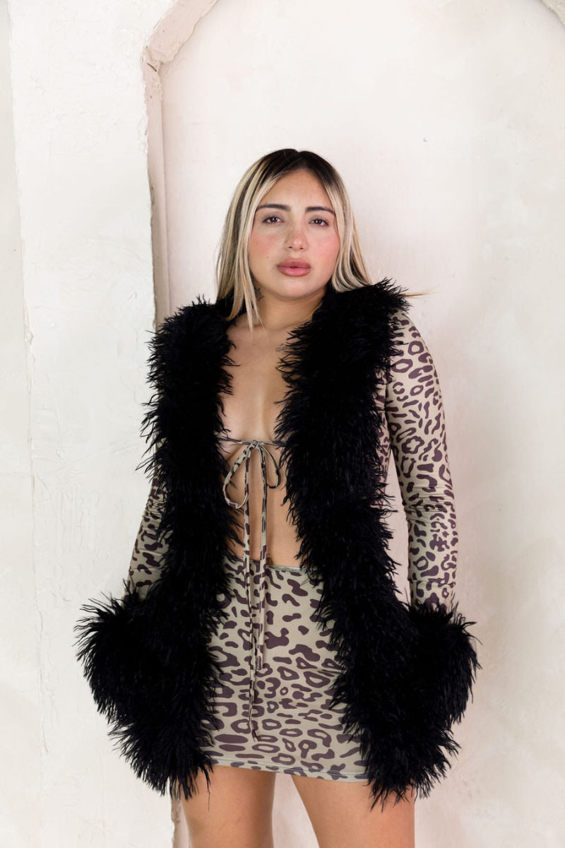 CIARA ANIMAL PRINT FUR DRESS