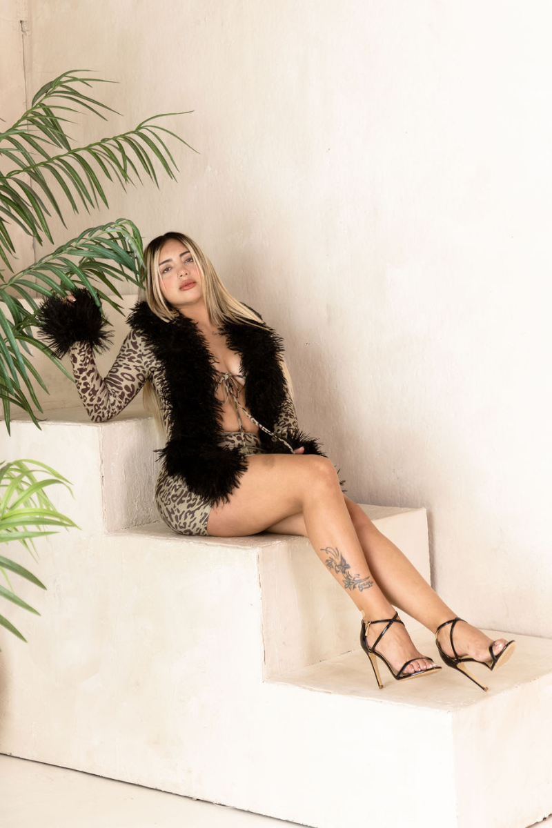 CIARA ANIMAL PRINT FUR DRESS