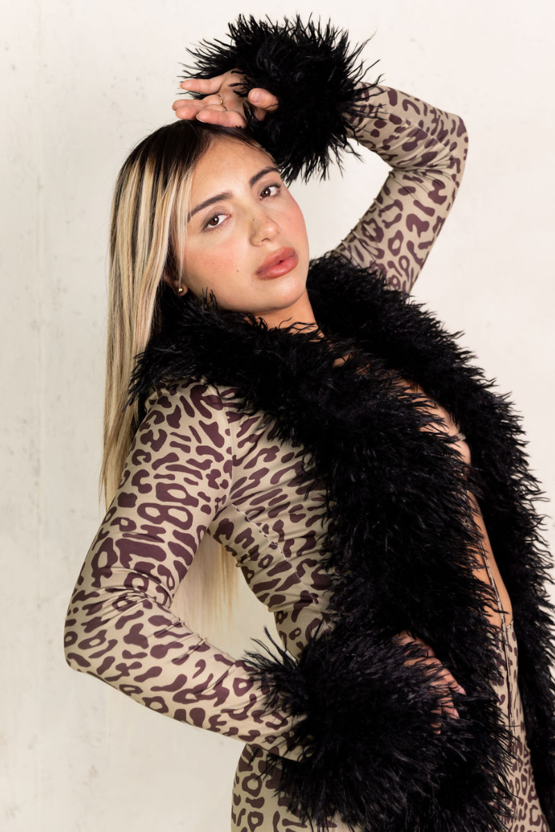 CIARA ANIMAL PRINT FUR DRESS
