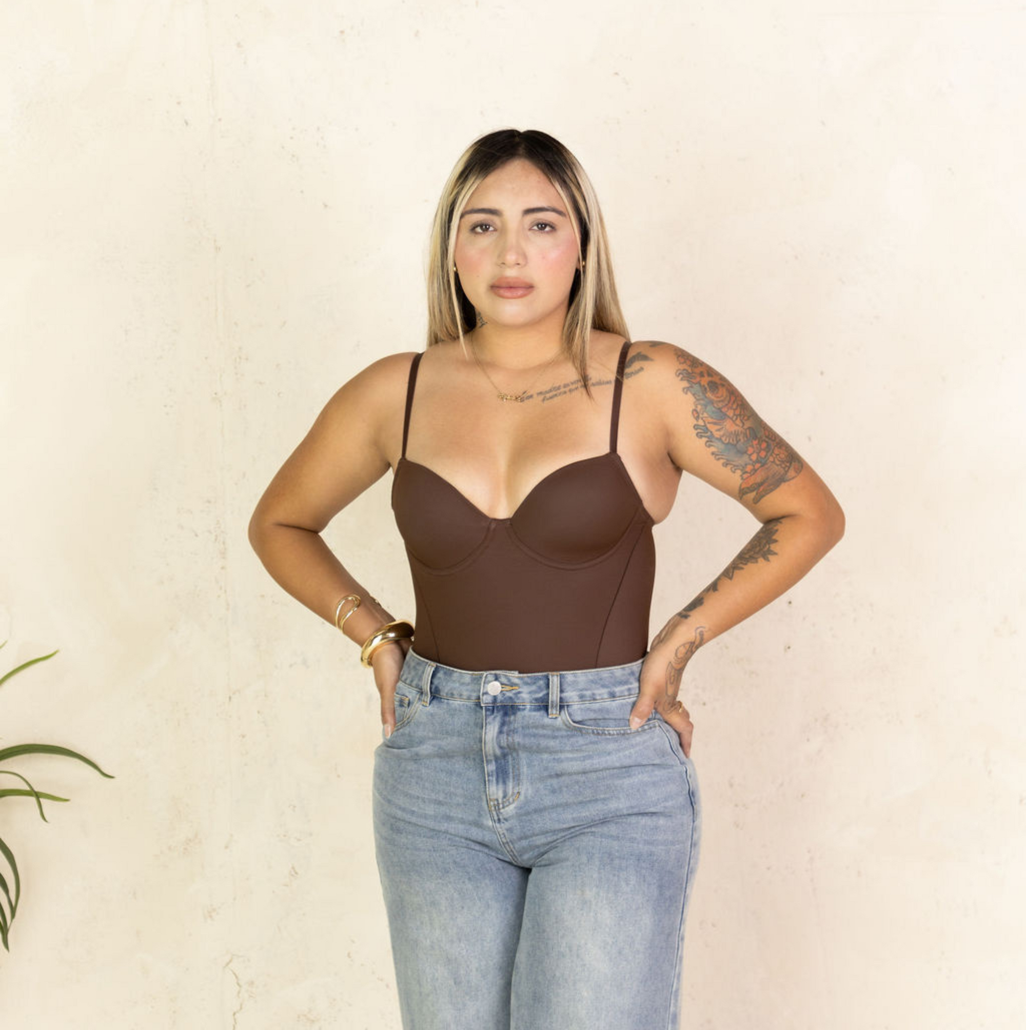 snatched brown shape wear, padded breast.